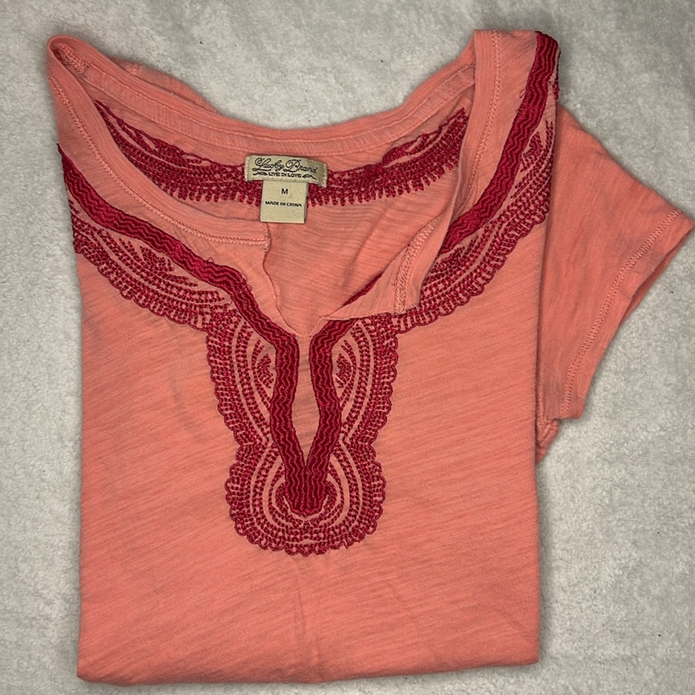 Vintage looking Pink Top with Embroidered Detail Lucky brand sized Medium